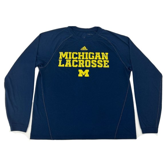 Michigan Wolverines‎ Shirt Men's L Blue adidas Climalite Long Sleeve Lacrosse - Picture 1 of 9